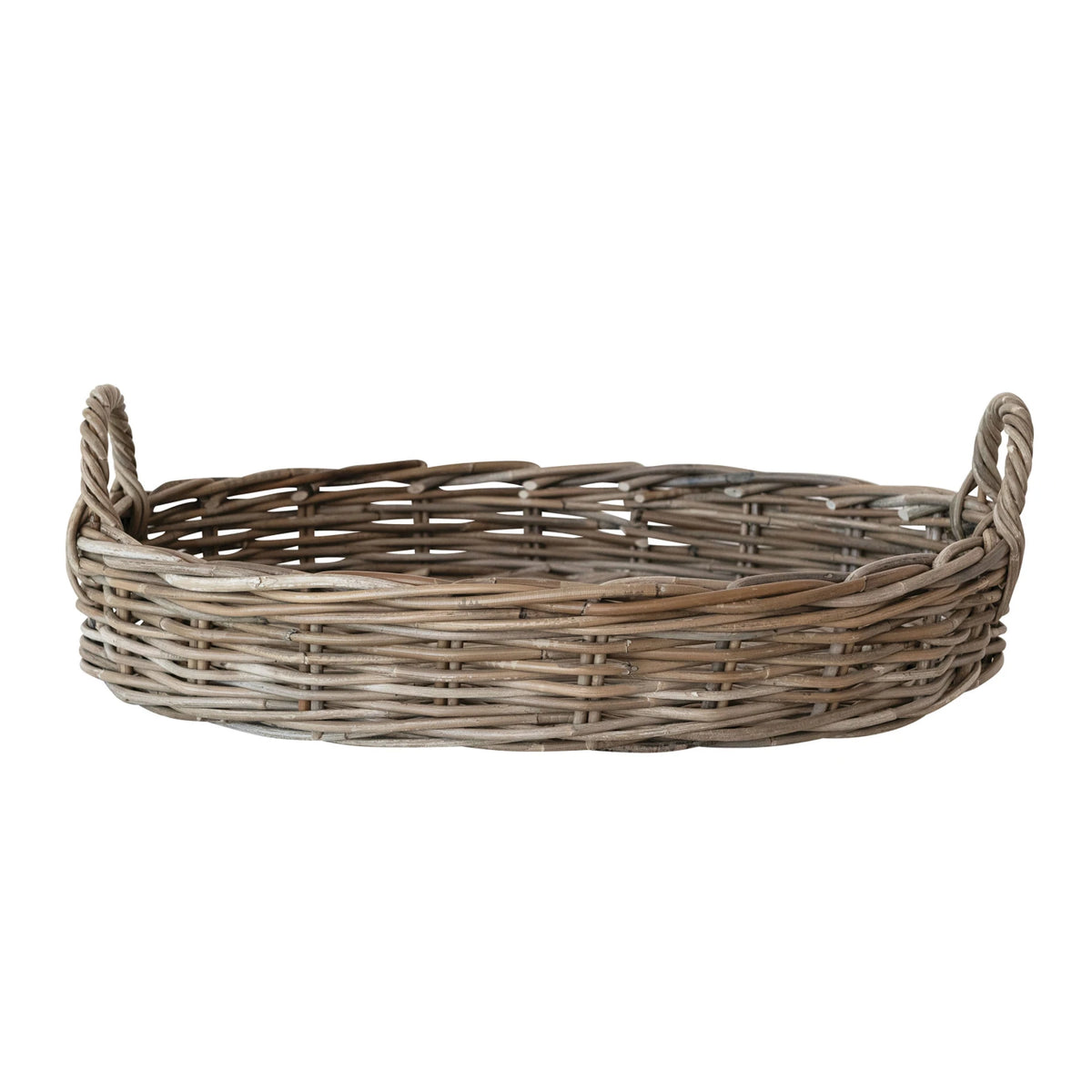 Grey-Washed Oval Rattan Tray