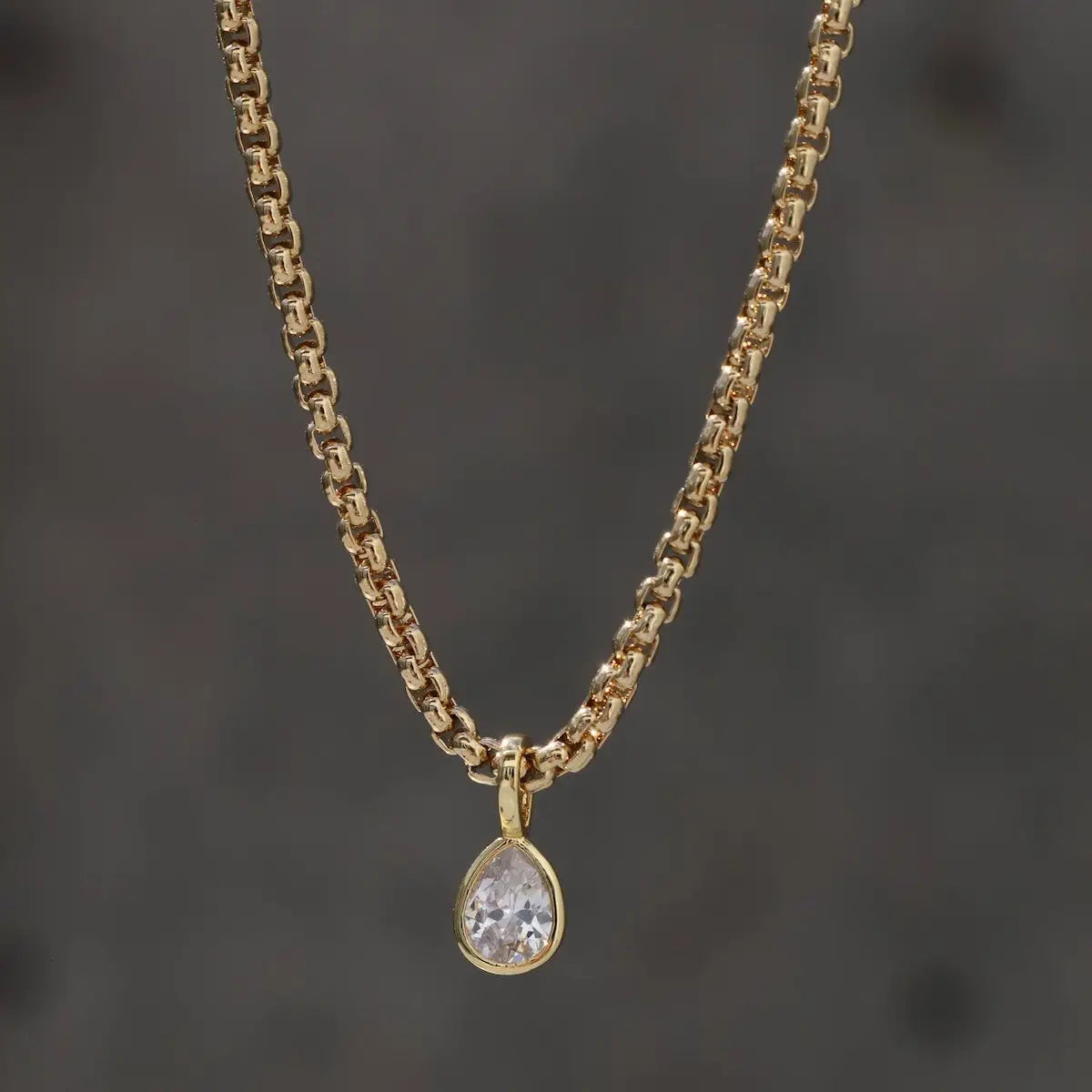 Tear Drop CZ Bezel Necklace