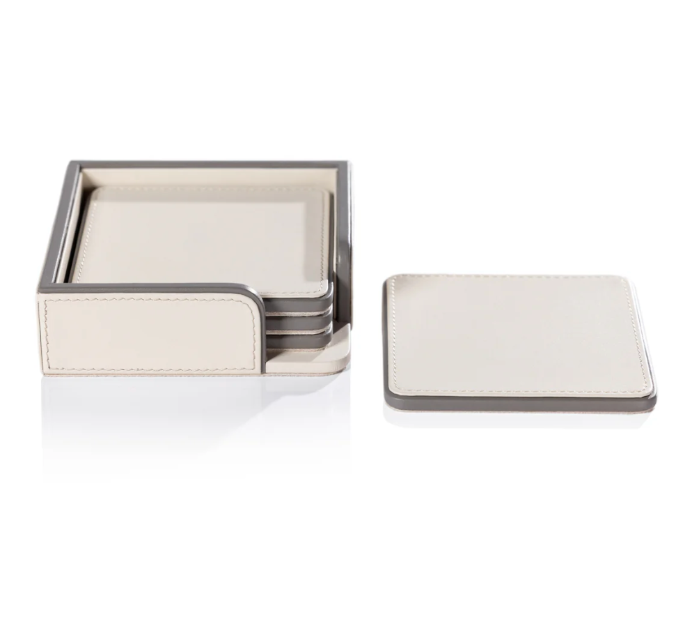 Nappa Leather Coasters on Tray, Set of 4