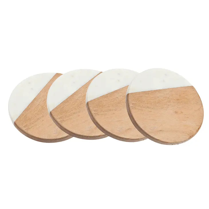 Wood/Marble Coasters, Set of 4