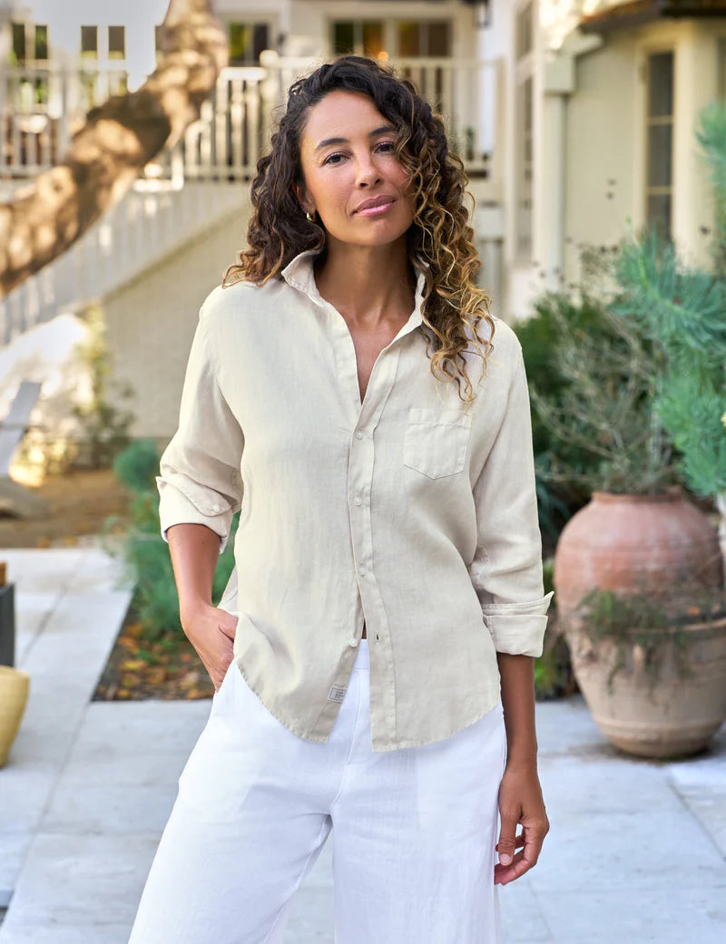Eileen Relaxed Button- Up Shirt - Sand