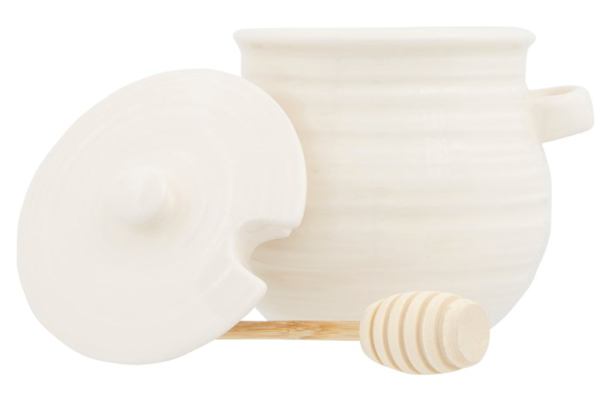 Stoneware Honey Jar + Wood Dipper