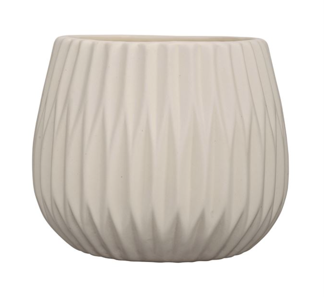 White Fluted Flower Pot