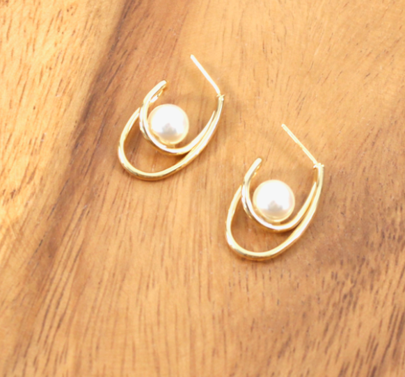 Brass and Pearl Earrings