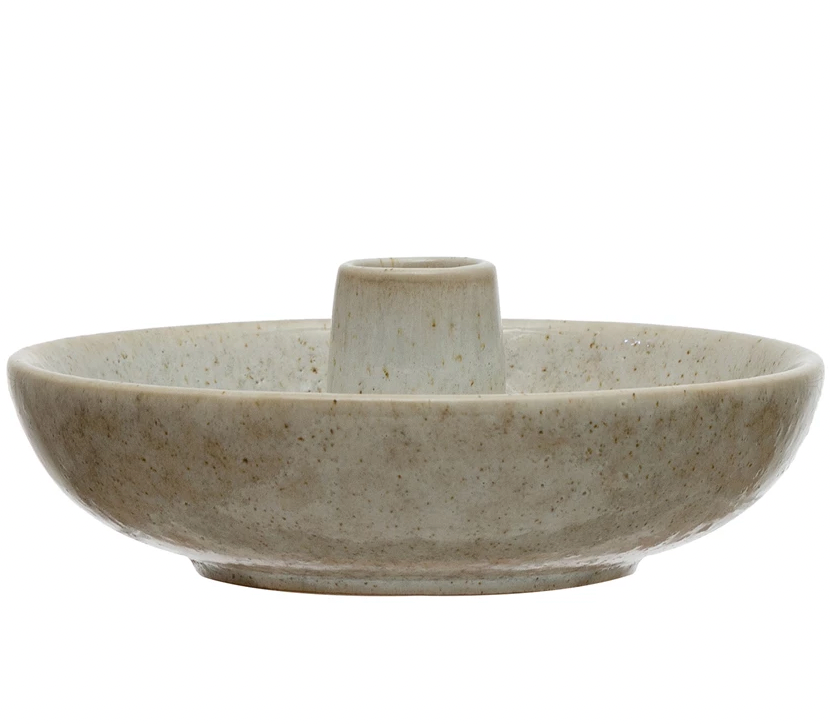 Stoneware Dish with Taper Holder