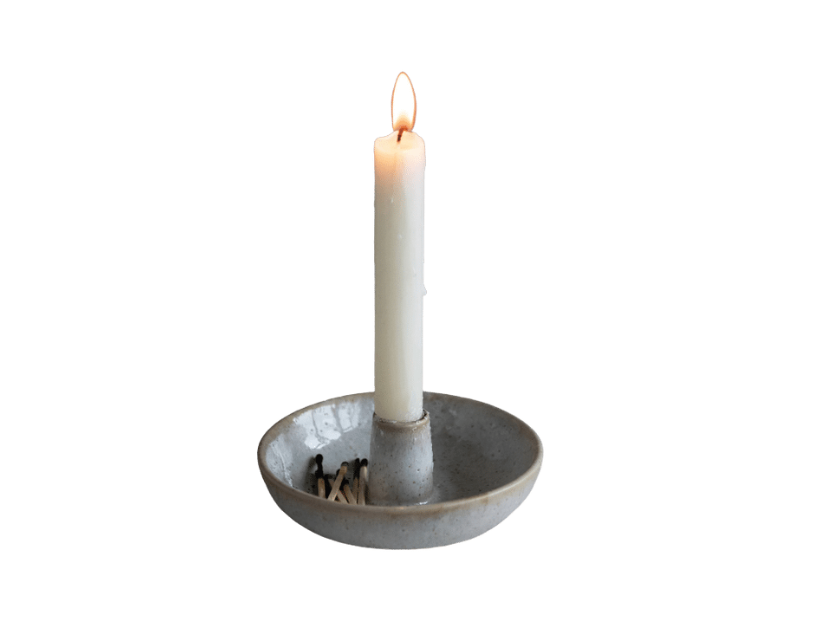 Stoneware Dish with Taper Holder