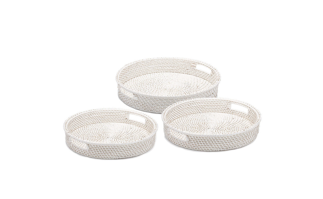 White Rattan Round Tray S
