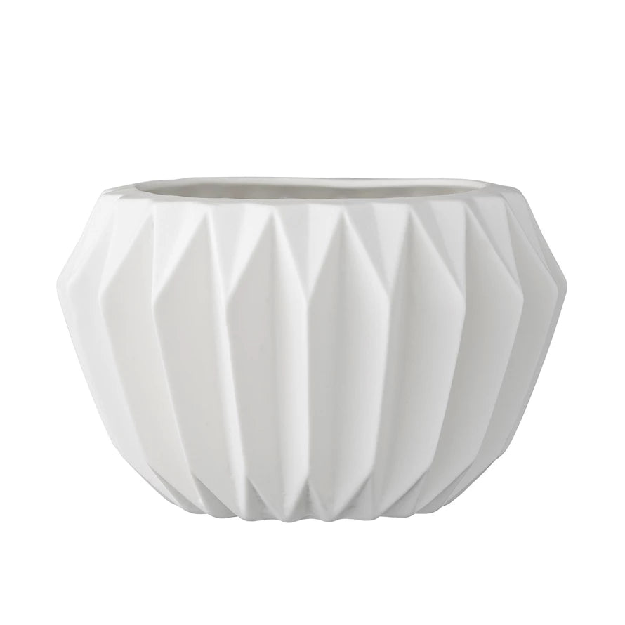 Short White Fluted Vase