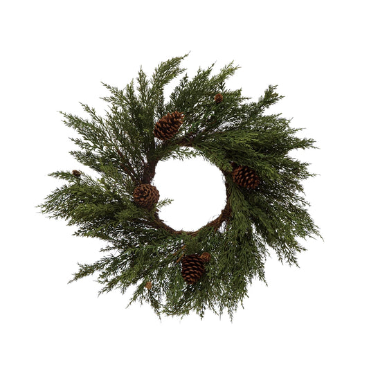 28" Round Faux Cypress Wreath with Pinecones