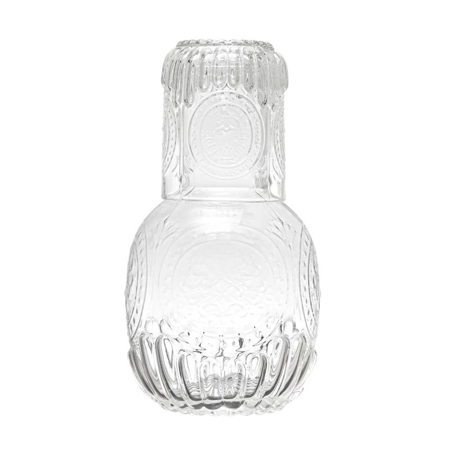 Embossed Glass Carafe / Drinking Glass Set