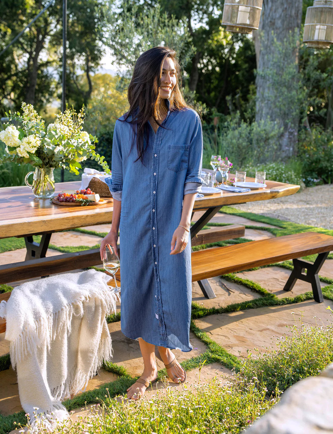 Rory Maxi Shirtdress - Vintage Stonewashed Indigo