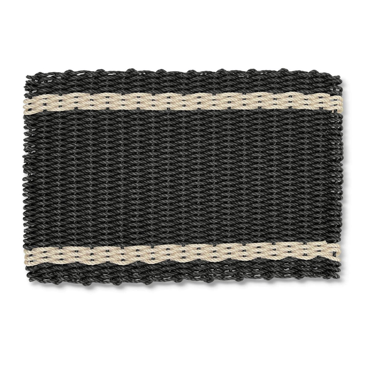 Lobster Rope Outdoor Doormat/Black & Light Tan Tailored Stripes