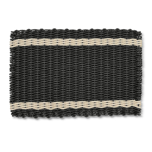 Lobster Rope Outdoor Doormat/Black & Light Tan Tailored Stripes