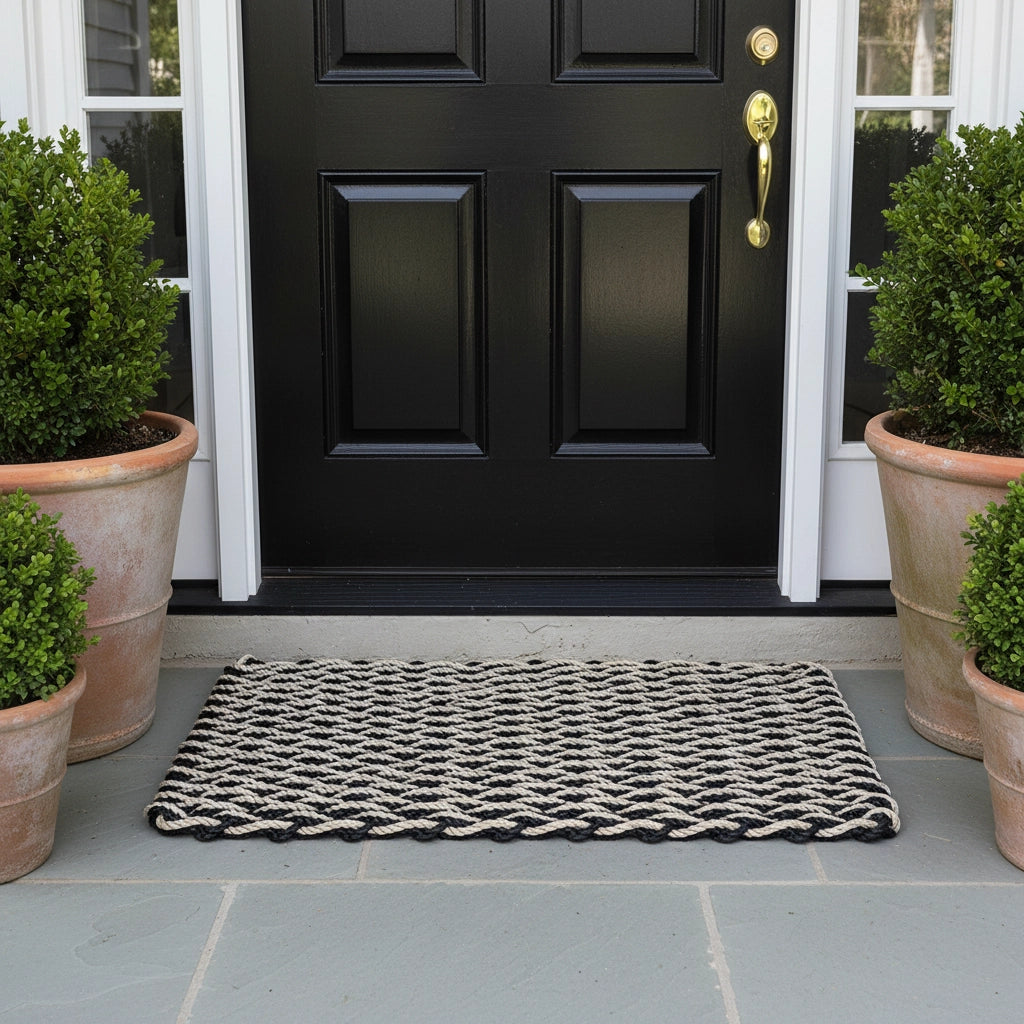 Lobster Rope Outdoor Doormat/Black & Sand