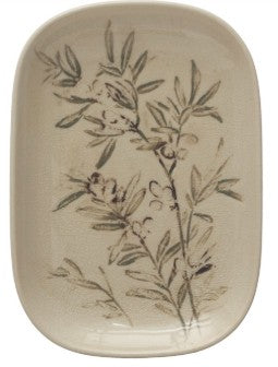 6" Stoneware Dish Botanical Design