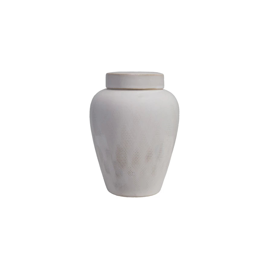 Decorative Debossed Stoneware Ginger Jar