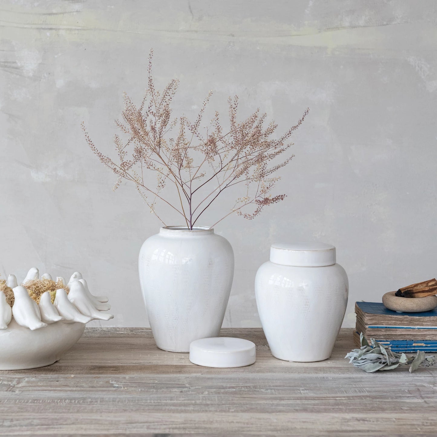 Decorative Debossed Stoneware Ginger Jar