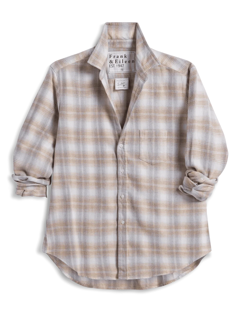 Eileen Relaxed Button-Up Cream and Gray with Camel Plaid