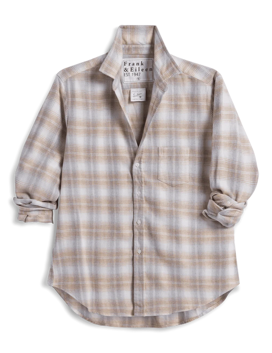 Eileen Relaxed Button-Up Cream and Gray with Camel Plaid