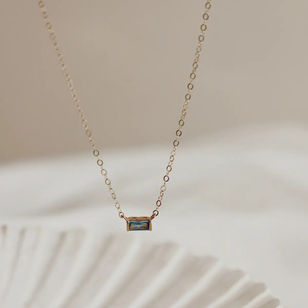 Floating Aqua Cz Baguette Necklace