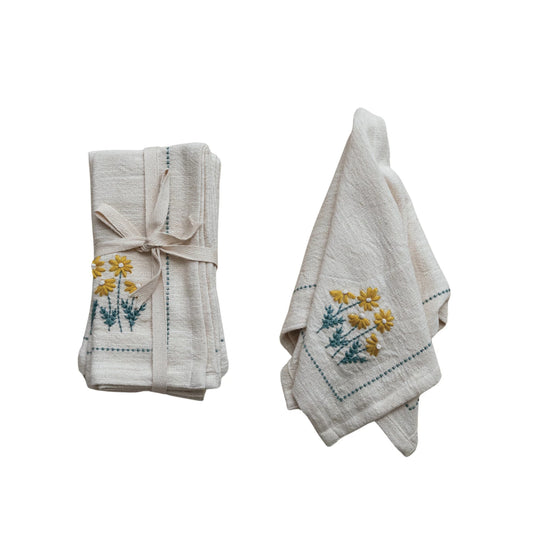 Hand Embroidered Flower Napkins