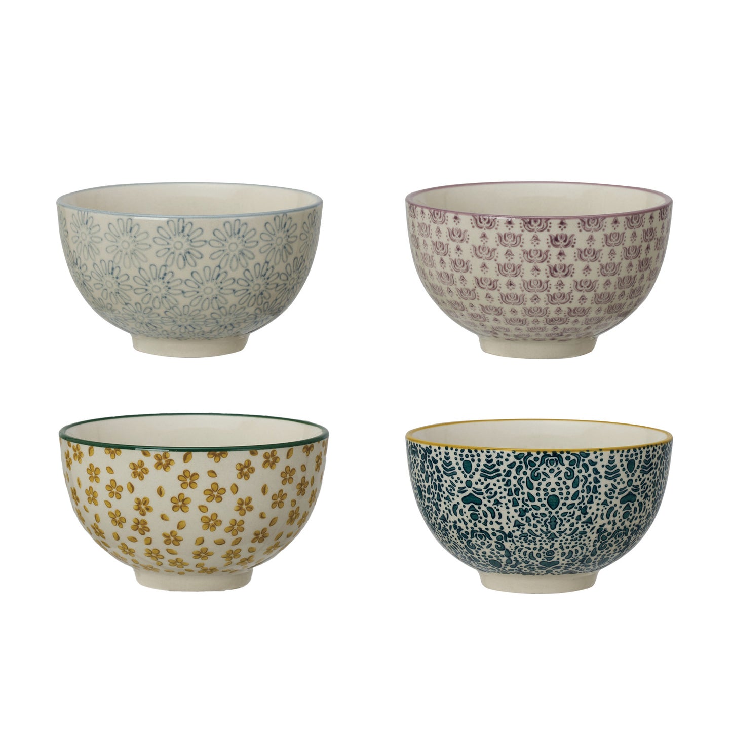 Hand-Stamped Stoneware Patterned Bowl