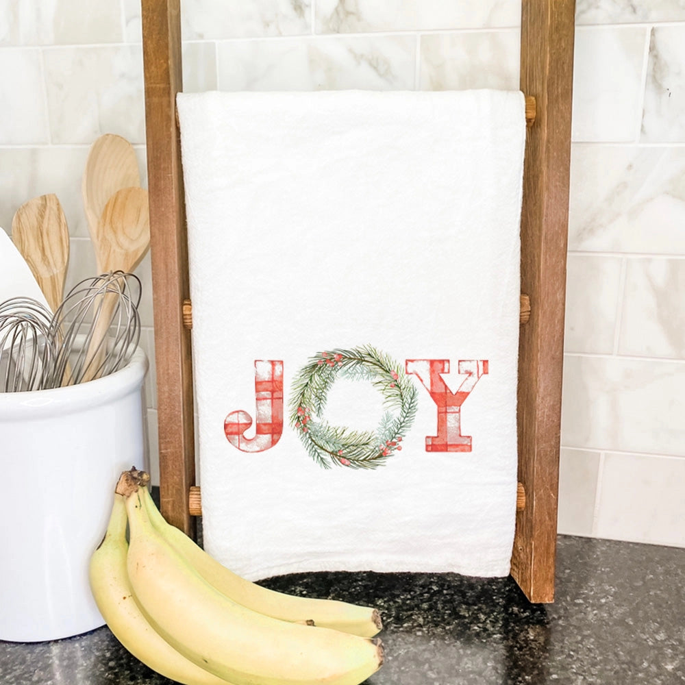 Plaid Joy Wreath Tea Towel
