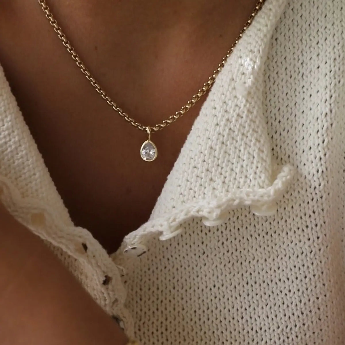 Tear Drop CZ Bezel Necklace