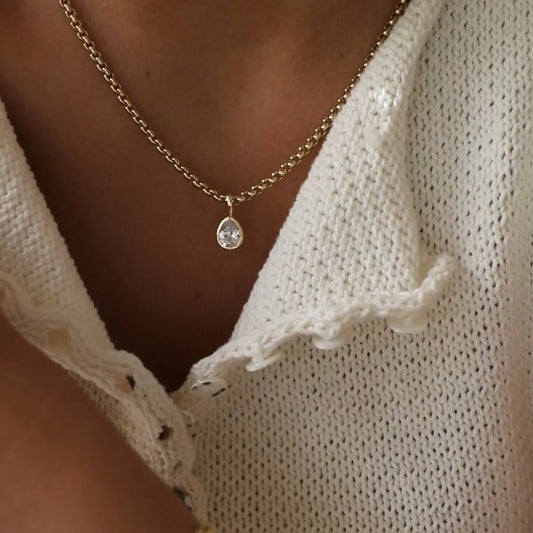 Tear Drop CZ Bezel Necklace