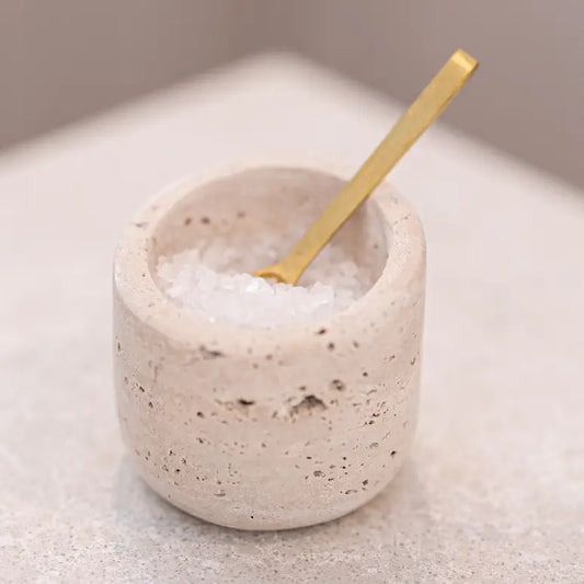 Travertine Salt Cellar With Spoon