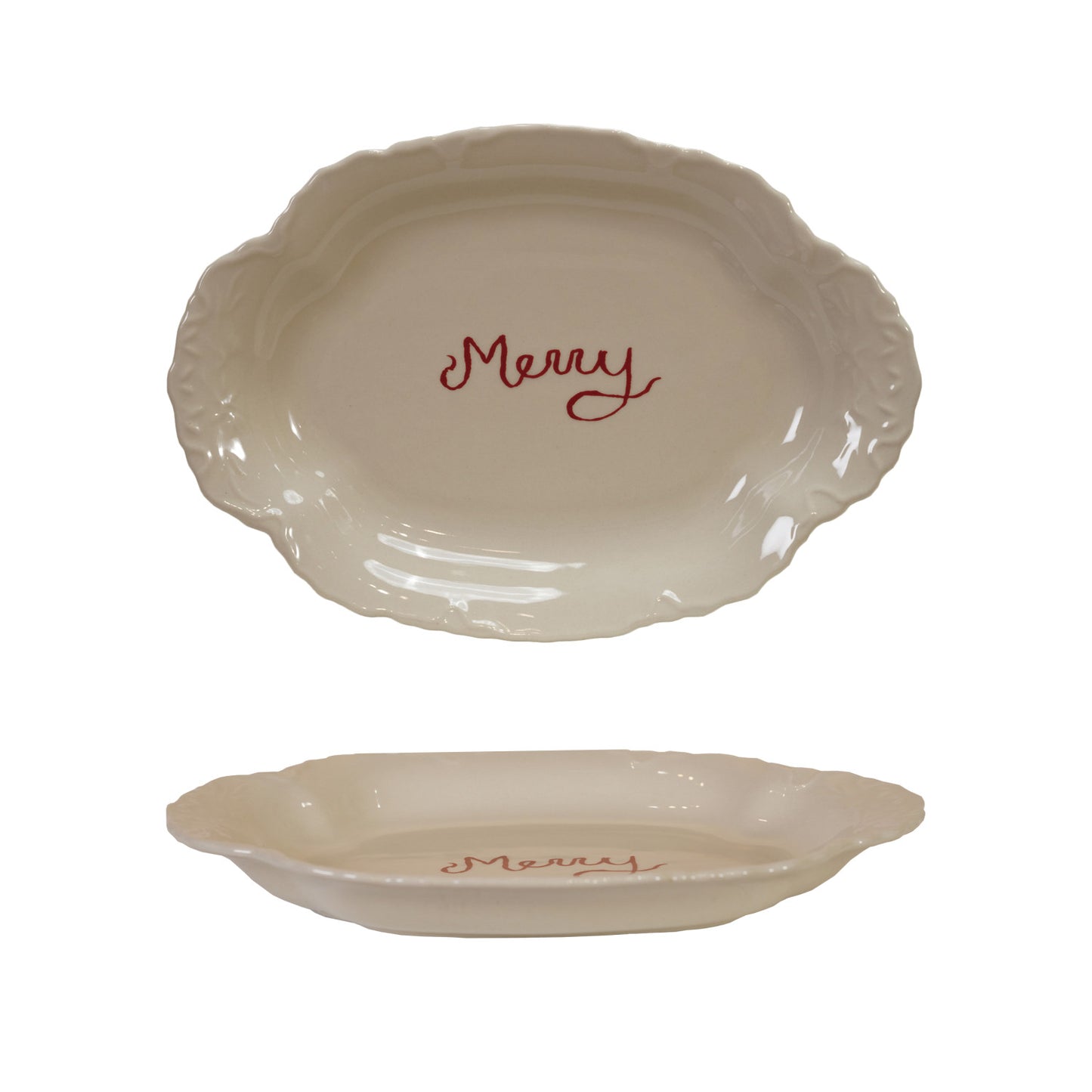 Stoneware Scalloped Merry Platter