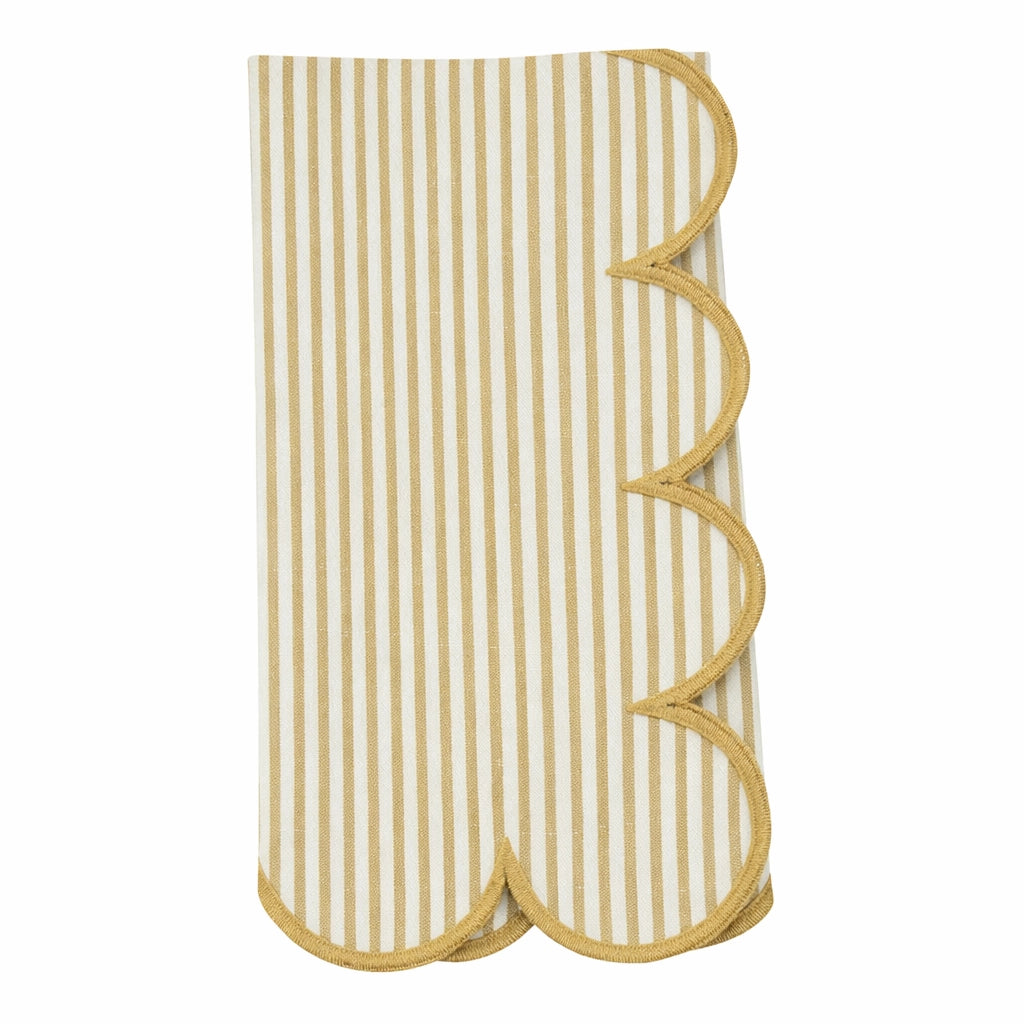 Natural Striped Scalloped Cotton Napkin