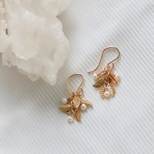Pearl and Leaf Cluster Earrings