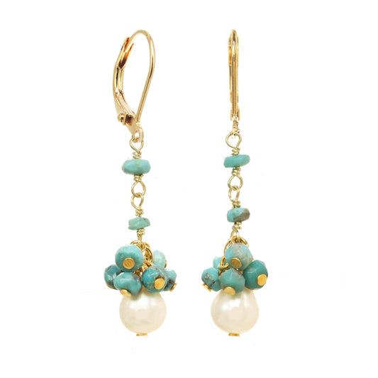 Turquoise and Freshwater Pearl Cluster Earring