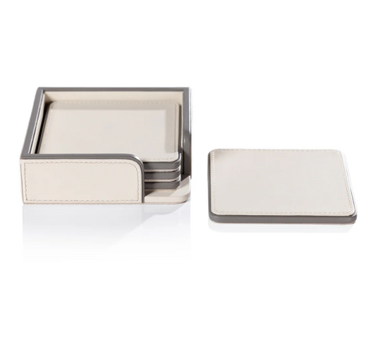 Nappa Leather Coasters on Tray, Set of 4