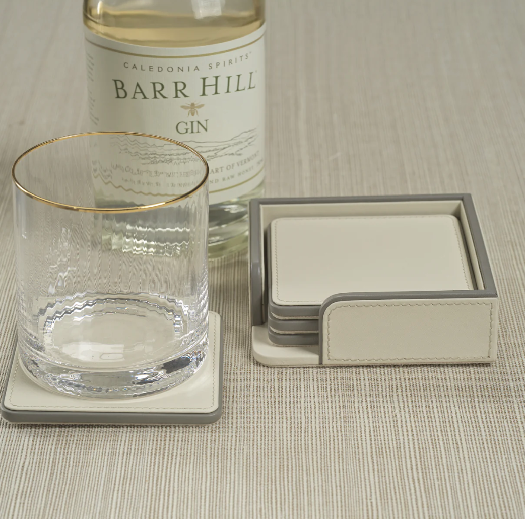 Nappa Leather Coasters on Tray, Set of 4