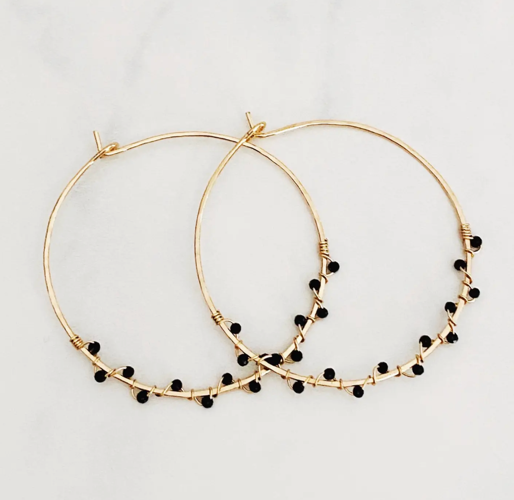 Black Spinel Hoop Earrings