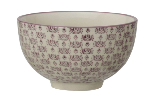 Hand-Stamped Stoneware Patterned Bowl