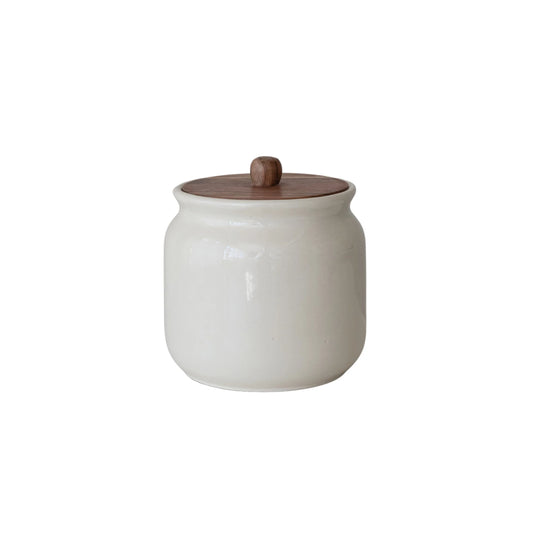Stoneware Canister With Acacia Wood Lid