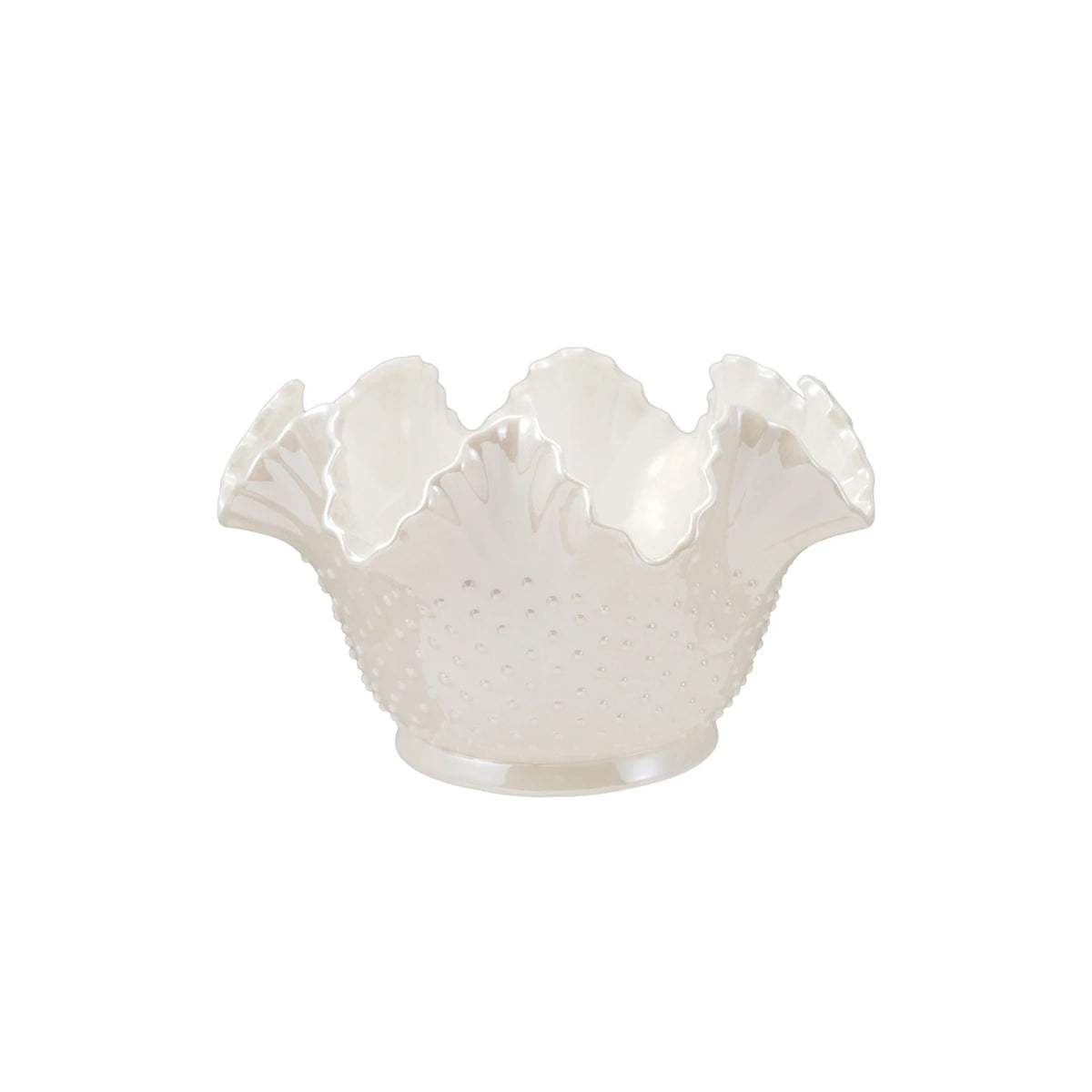 Ruffled Pearl Glazed Stoneware Bowl