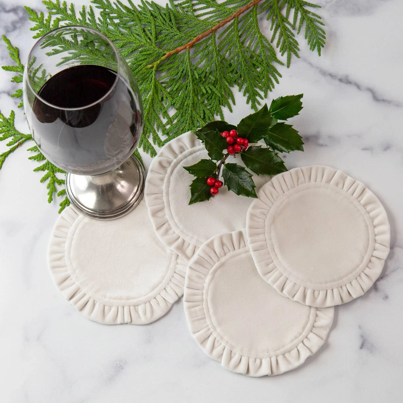 Velvet Round Ruffle Coasters