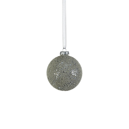 Silver Beaded Glass Ball Ornament