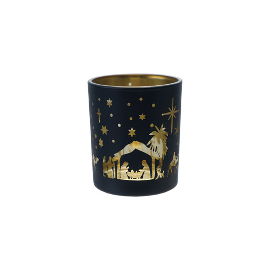 Glass Tealight with Laser Etched Nativity Scene