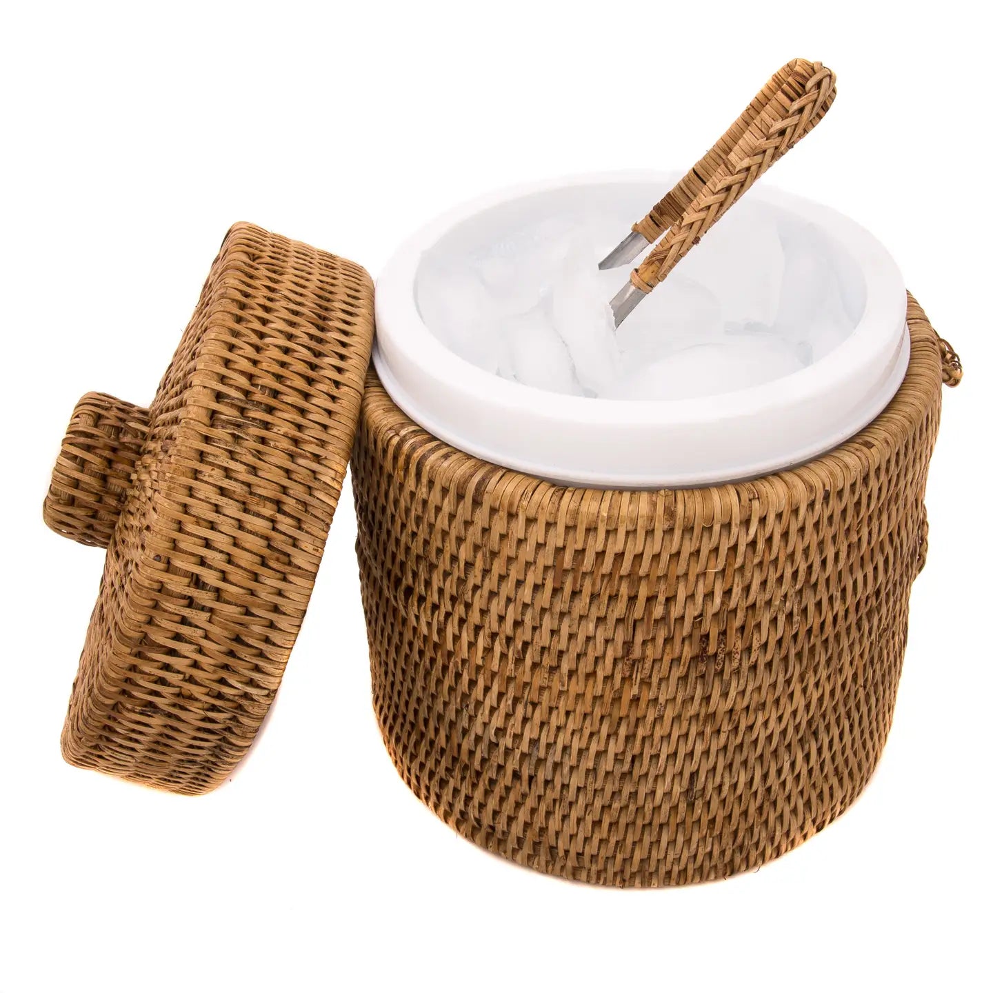 Rattan Ice Bucket With Tongs