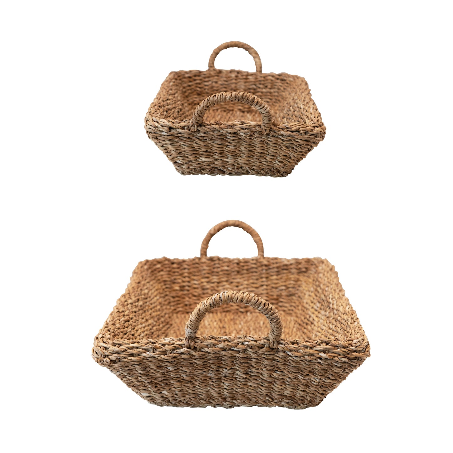 Hand-Woven Seagrass Double Walled Trays With Handles