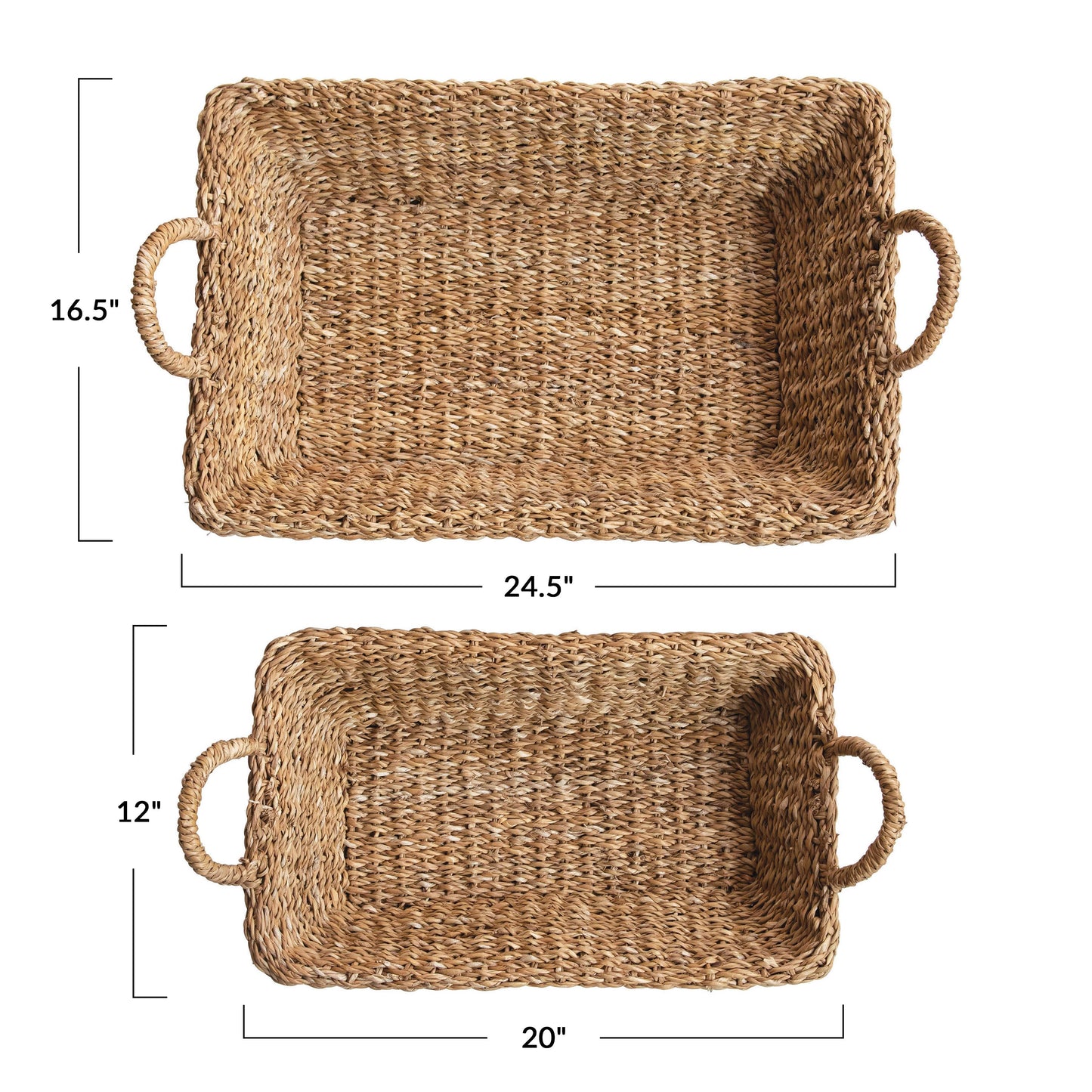 Hand-Woven Seagrass Double Walled Trays With Handles