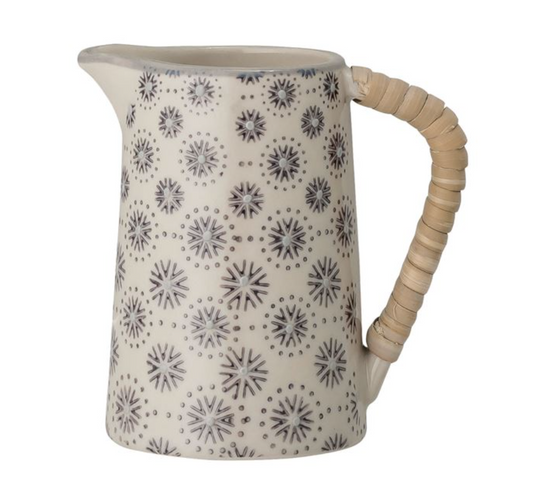Rattan and Hand-Stamped Pitcher