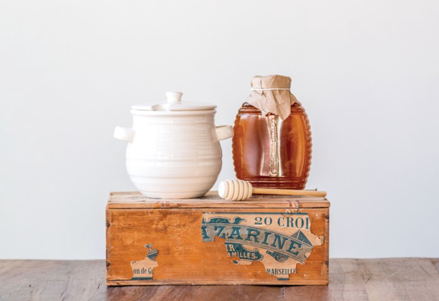 Stoneware Honey Jar + Wood Dipper