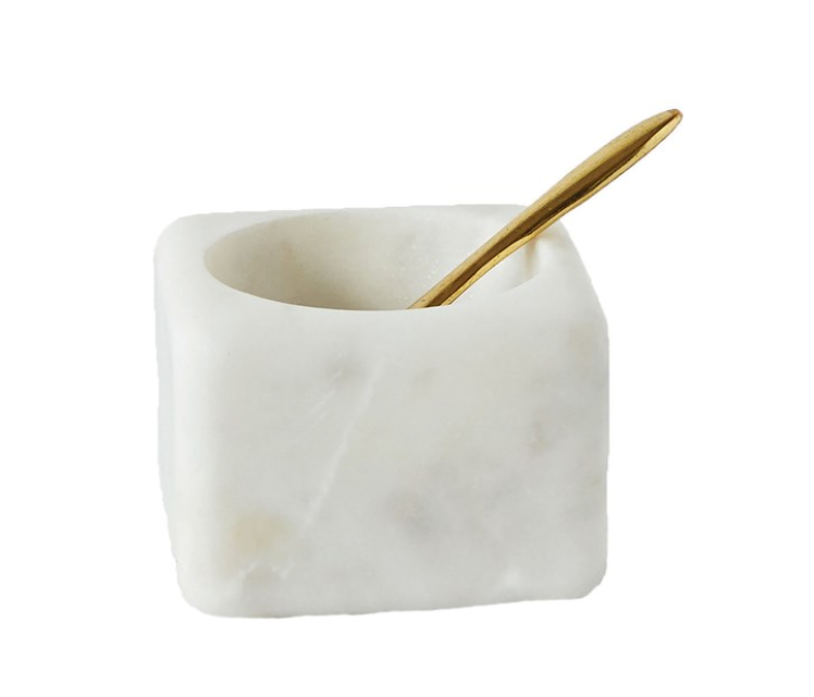 White Marble Dish with Gold Spoon