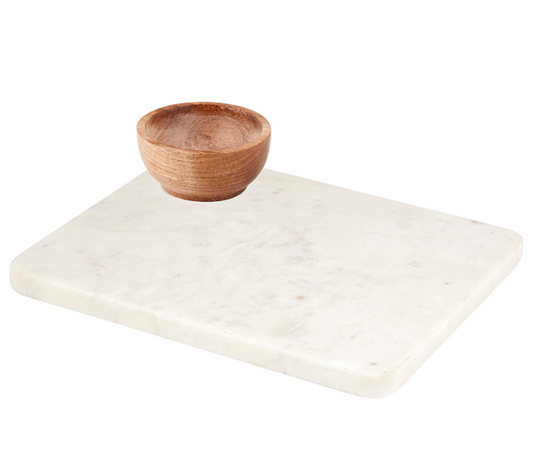 Marble Tray + Wooden Bowl
